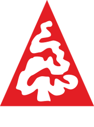 Konrad-Logo auf weißem Hintergrund Rotes Konrad-Logo auf weißem Hintergrund mit stilisiertem Baum in einem Dreieck.