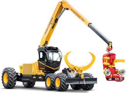 Moderner Erntemaschine Eine moderne gelbe Erntemaschine mit fortschrittlichen Schneid- und Hebemechanismen.